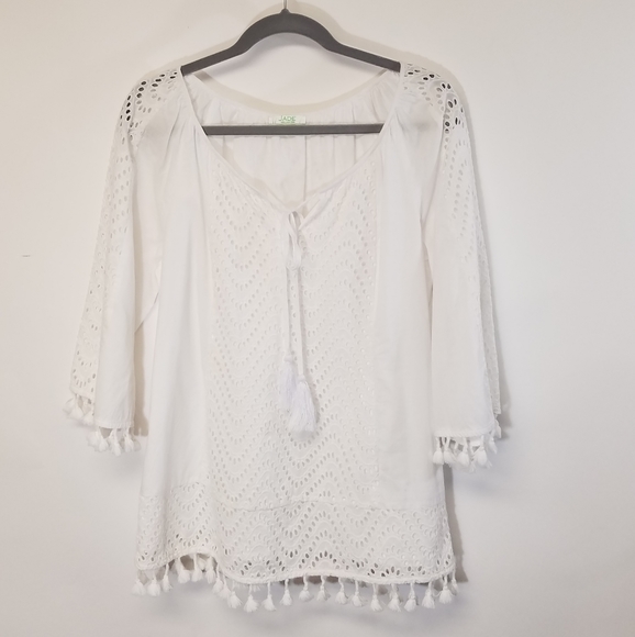 Jade Tops - Jade Top Melody Tam L White Fringe Tassels